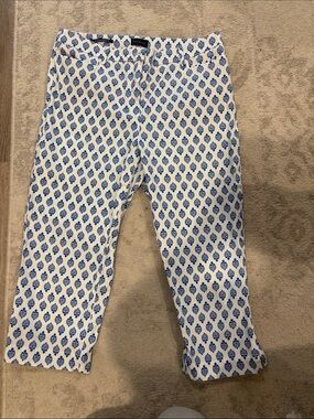 Talbots White Pants with Blue Floral Print